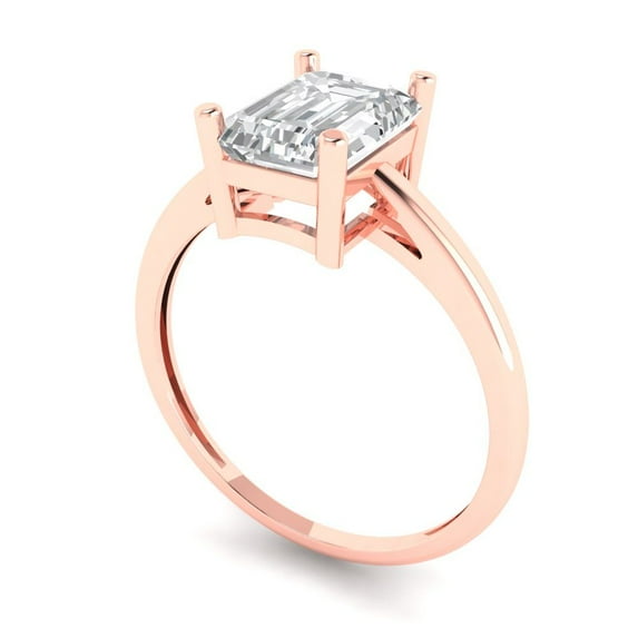 2 ct Emerald Cut Moissanite Solitaire Engagement Ring for Women in 14K Rose Gold