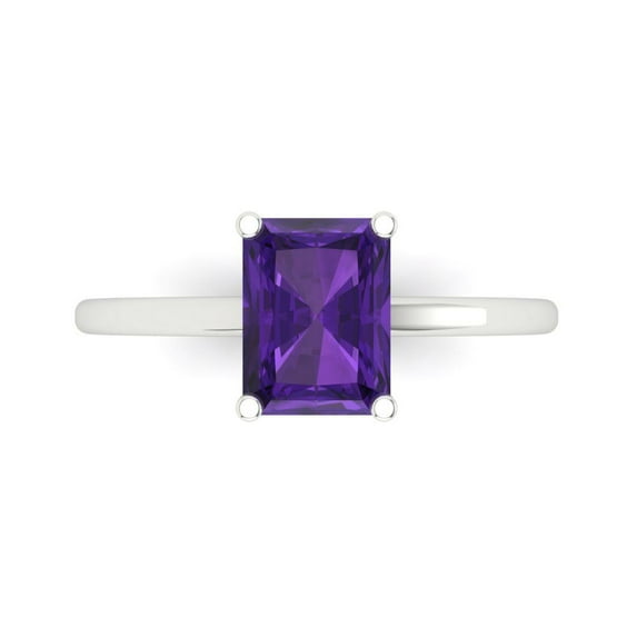 2 ct Emerald Cut Natural Amethyst Solitaire Engagement Ring for Women in 18K White Gold