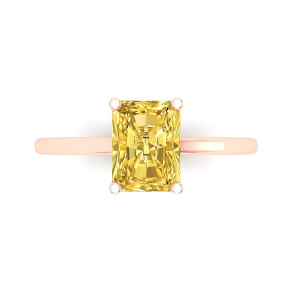 Clara Pucci 14K Rose Gold Solid Gold Citrine Solitaire Anniversary Ring for Women - 2 cttw Emerald Cut