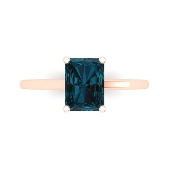 Clara Pucci 14K Rose Gold Solid Gold LondonBlueTopaz Solitaire Anniversary Ring for Women - 2 cttw Emerald Cut