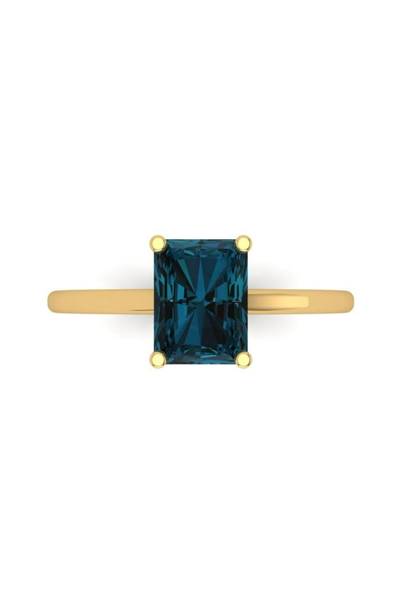 2 ct Emerald Cut Natural London Blue Topaz Solitaire Engagement Ring for Women in 18K Yellow Gold