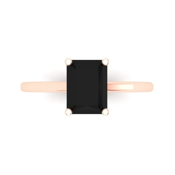 Clara Pucci 14K Rose Gold Solid Gold Onyx Solitaire Anniversary Ring for Women - 2 cttw Emerald Cut