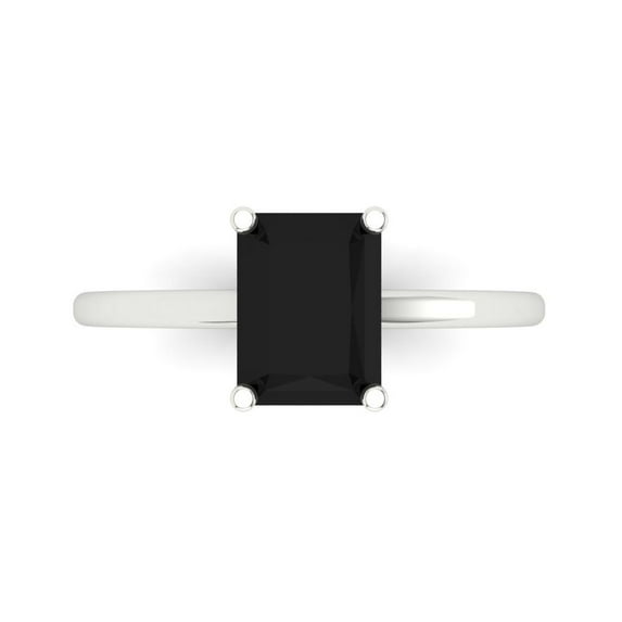 Clara Pucci 14K White Gold Solid Gold Onyx Solitaire Anniversary Ring for Women - 2 cttw Emerald Cut