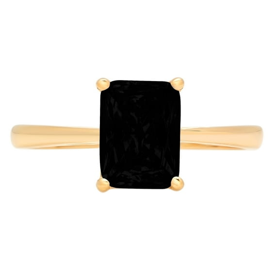2 ct Emerald Cut Natural Onyx Solitaire 14K Yellow Gold Womens Engagement Ring