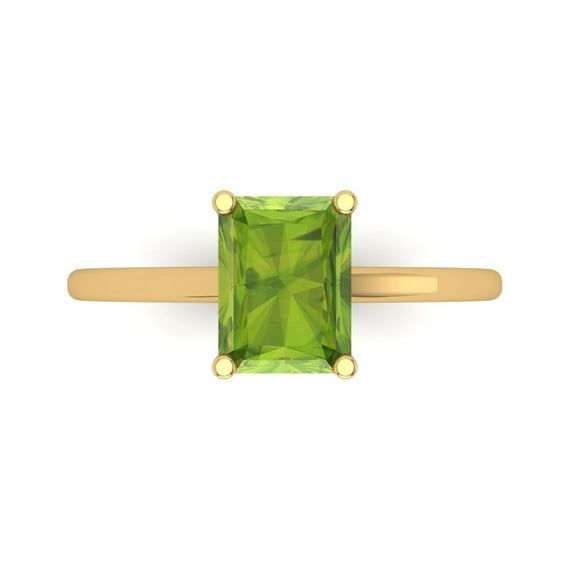 2 ct Emerald Cut Natural Peridot Solitaire 14K Yellow Gold Womens Engagement Ring