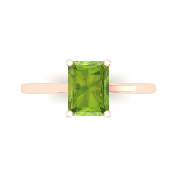 2 ct Emerald Cut Natural Peridot Solitaire 18K Rose Gold Womens Engagement Ring