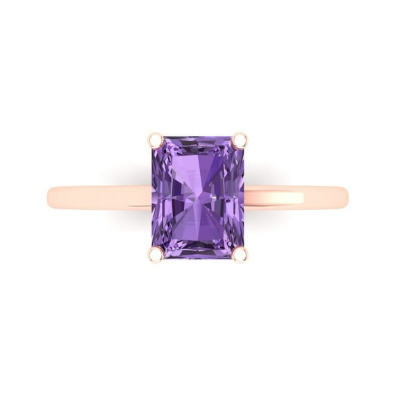 2 ctw Solitaire Anniversary Ring for Women | Emerald Cut Simulated Alexandrite | Hyperallergenic Solid 18K Rose Gold