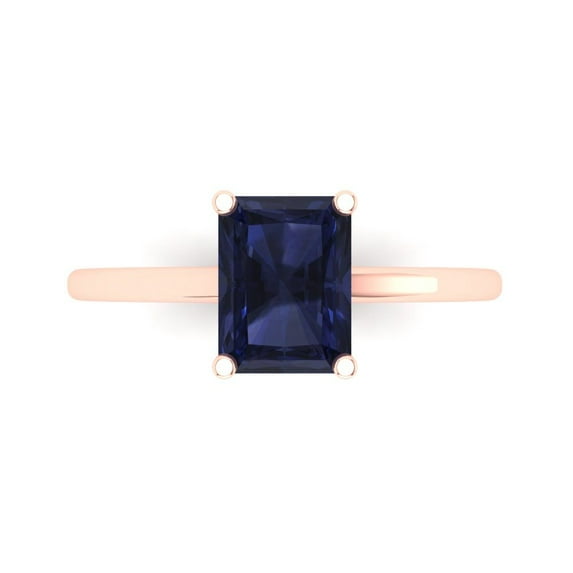 2 ct Emerald Cut Simulated Blue Sapphire Solitaire 14K Rose Gold Womens Engagement Ring