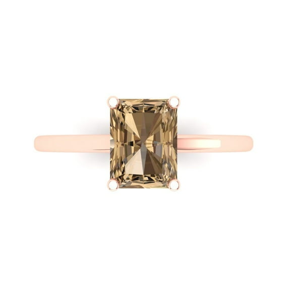 2 ct Emerald Cut Simulated Champagne Diamond Solitaire Engagement Ring for Women in 18K Rose Gold
