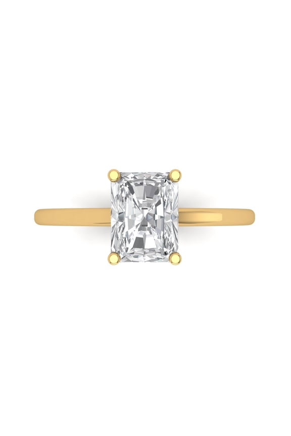 2 ctw Solitaire Anniversary Ring for Women | Emerald Cut Zirconia Diamond | Hyperallergenic Solid 14K Yellow Gold
