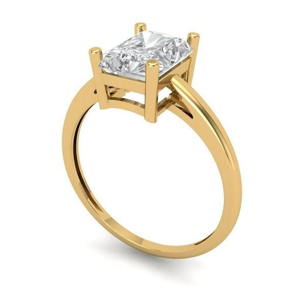 2 ct Emerald Cut Simulated Diamond Solitaire Engagement Ring for Women in 14K Yellow Gold
