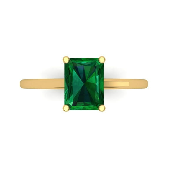 Clara Pucci 14K Yellow Gold Solid Gold Emerald Solitaire Anniversary Ring for Women - 2 cttw Emerald Cut