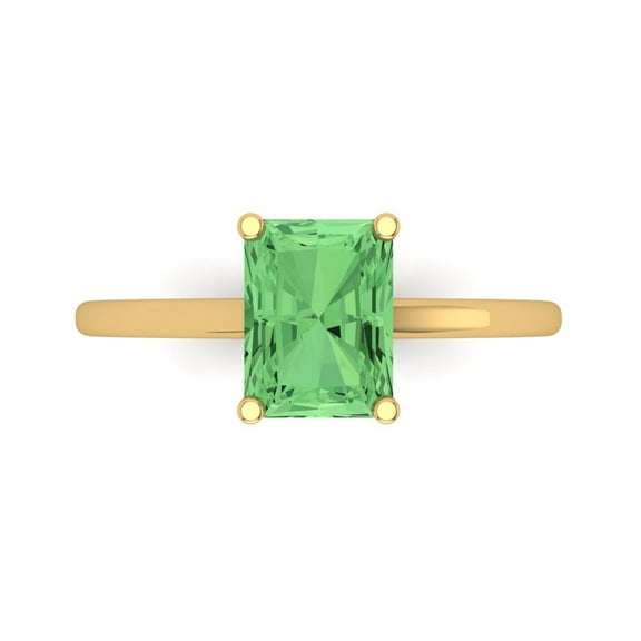 2 ctw Solitaire Anniversary Ring for Women | Emerald Cut Simulated Green Diamond | Hyperallergenic Solid 14K Yellow Gold