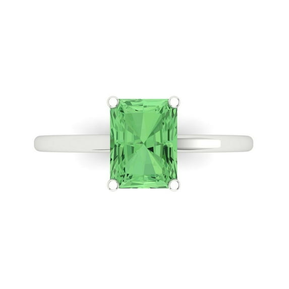 2 ctw Solitaire Anniversary Ring for Women | Emerald Cut Simulated Green Diamond | Hyperallergenic Solid 18K White Gold