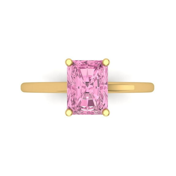 2 ct Emerald Cut Simulated Pink Diamond Solitaire 18K Yellow Gold Womens Engagement Ring