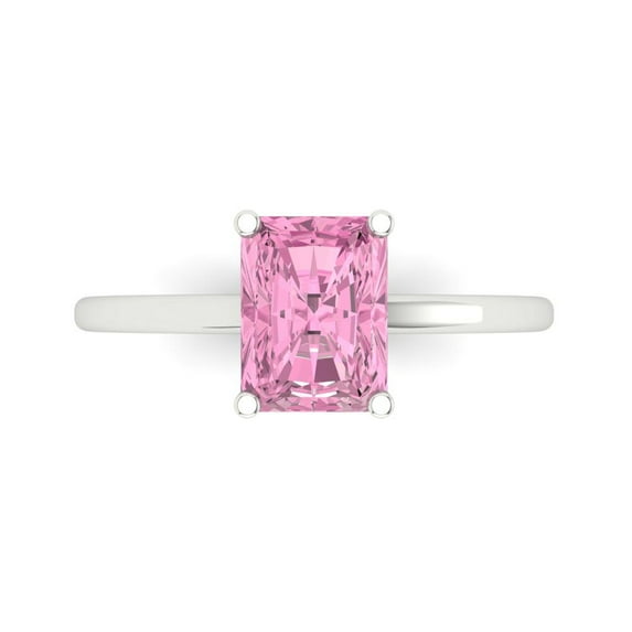 Clara Pucci 14K White Gold 2ct Pink Solitaire Ring for Women