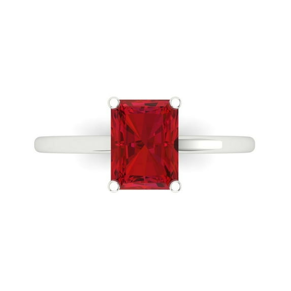 2 ctw Solitaire Anniversary Ring for Women | Emerald Cut Simulated Pink Tourmaline | Hyperallergenic Solid 18K White Gold