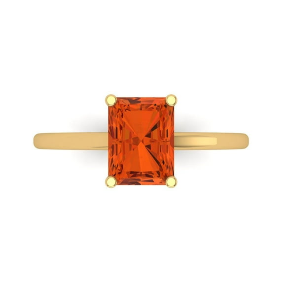 2 ct Emerald Cut Simulated Red Diamond Solitaire Engagement Ring for Women in 18K Yellow Gold