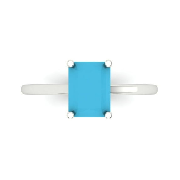 Clara Pucci 14K White Gold Solid Gold Turquoise Solitaire Anniversary Ring for Women - 2 cttw Emerald Cut