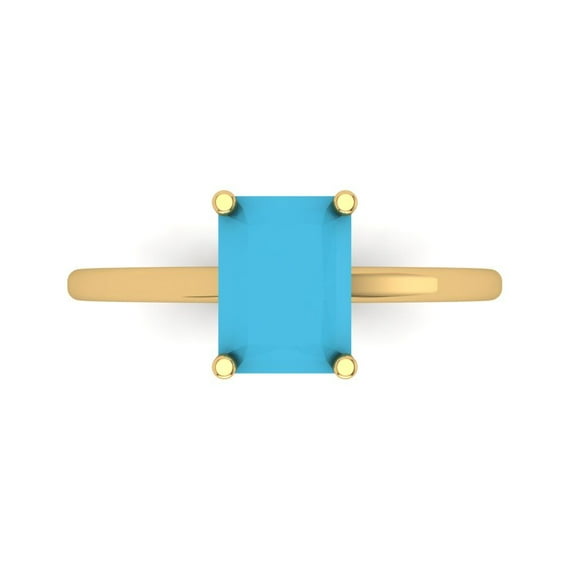 2 ct Emerald Cut Simulated Turquoise Solitaire Engagement Ring for Women in 18K Yellow Gold