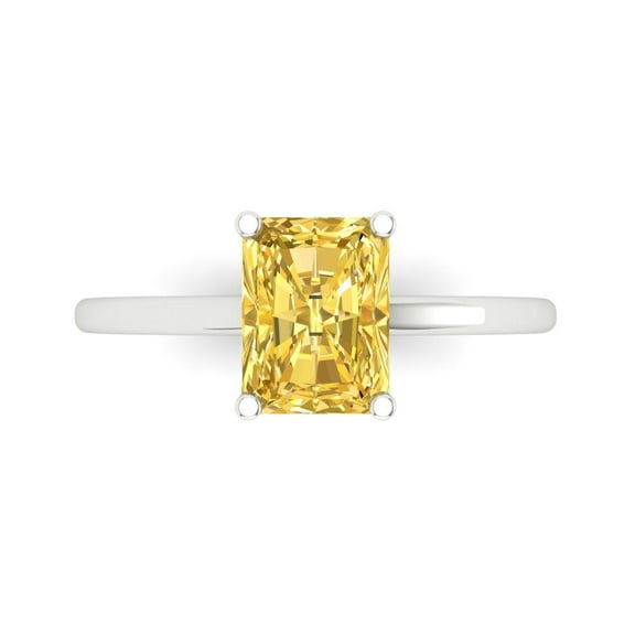 2 ct Emerald Cut Simulated Yellow Diamond Solitaire Engagement Ring for Women in 14K White Gold