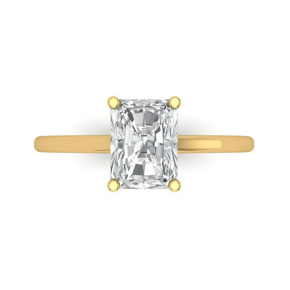 2 ct Emerald Cut White Sapphire Solitaire 18K Yellow Gold Womens Engagement Ring
