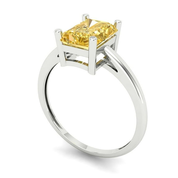 2 ct Emerald Cut Yellow Moissanite Solitaire Engagement Ring for Women in 18K White Gold