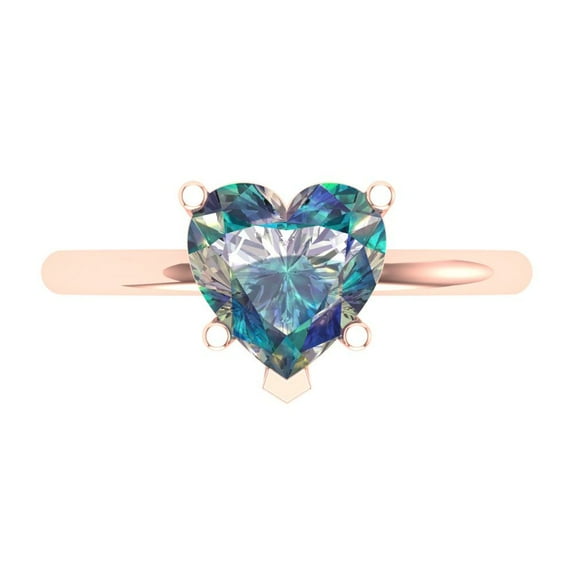 2 ct Heart Cut Blue Moissanite Solitaire 18K Rose Gold Womens Engagement Ring