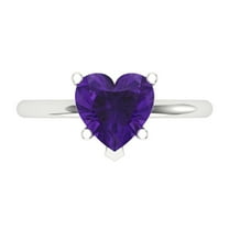 2 ctw Solitaire Anniversary Ring for Women | Heart Cut Natural Amethyst | Hyperallergenic Solid 18K White Gold