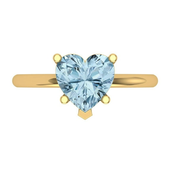 Solitaire Engagement Ring for Women - 2ct Natural Aquamarine in 14K Yellow Gold Promise Ring