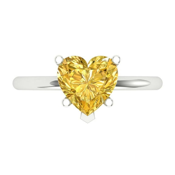 2 ct Heart Cut Natural Citrine Solitaire Engagement Ring for Women in 14K White Gold