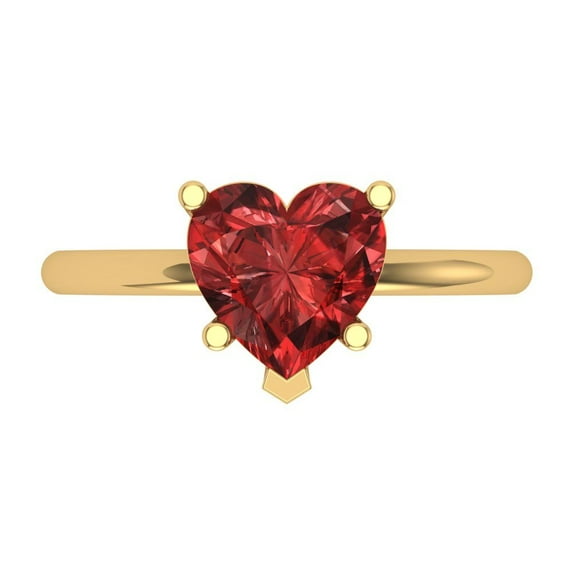 2 ctw Solitaire Anniversary Ring for Women | Heart Cut Natural Garnet | Hyperallergenic Solid 18K Yellow Gold