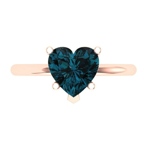 Clara Pucci 14K Rose Gold Solid Gold LondonBlueTopaz Solitaire Anniversary Ring for Women - 2 cttw Heart Cut