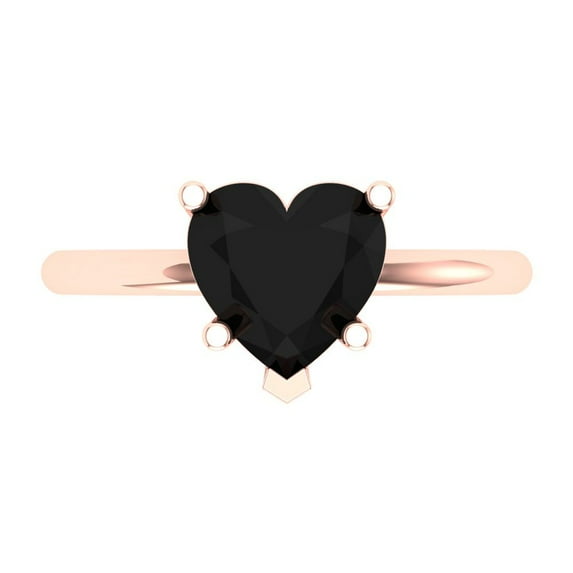 2 ctw Solitaire Anniversary Ring for Women | Heart Cut Natural Onyx | Hyperallergenic Solid 14K Rose Gold