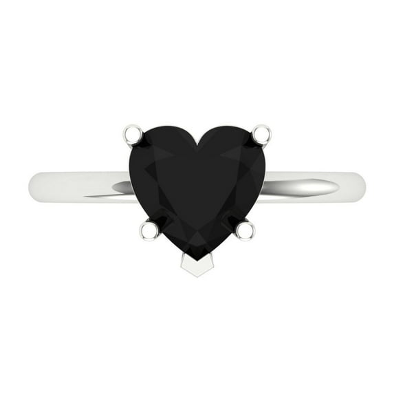 2 ctw Solitaire Anniversary Ring for Women | Heart Cut Natural Onyx | Hyperallergenic Solid 18K White Gold