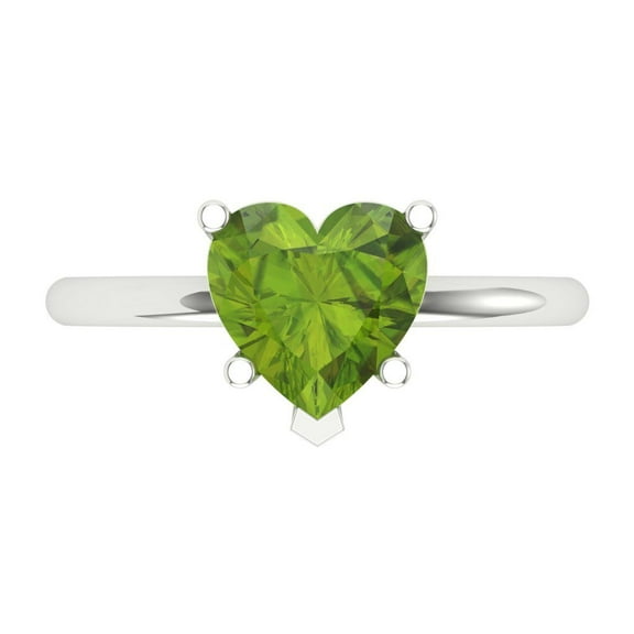 2 ctw Solitaire Anniversary Ring for Women | Heart Cut Natural Peridot | Hyperallergenic Solid 14K White Gold