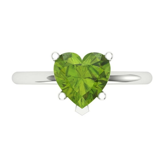 2 ct Heart Cut Natural Peridot Solitaire 14K White Gold Womens Engagement Ring