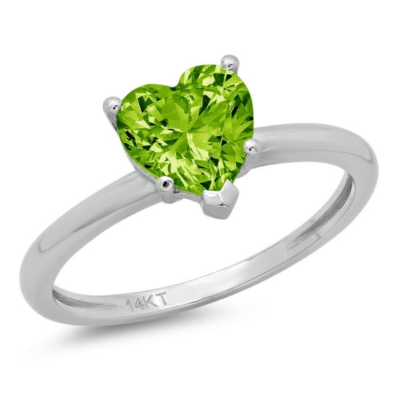 2 ct Heart Cut Natural Peridot Solitaire 18K White Gold Womens Engagement Ring