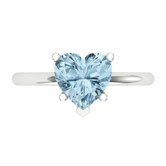 2 ct Heart Cut Natural Sky Blue Topaz Solitaire 18K White Gold Womens Engagement Ring