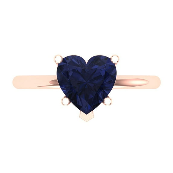 2 ct Heart Cut Simulated Blue Sapphire Solitaire 14K Rose Gold Womens Engagement Ring
