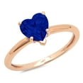 thumbnail image 1 of 2 ct Heart Cut Simulated Blue Sapphire Solitaire 18K Rose Gold Womens Engagement Ring, 1 of 4