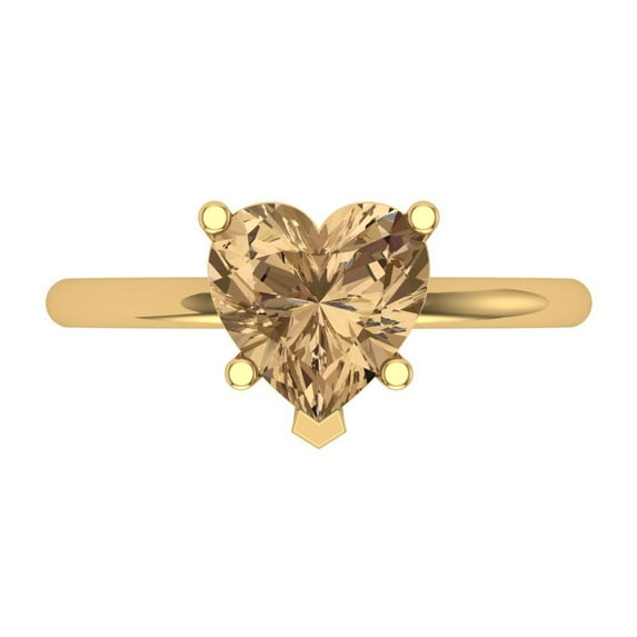 Clara Pucci 14K Yellow Gold 2ct Champagne Solitaire Ring for Women