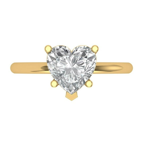 Clara Pucci 14K Yellow Gold Solid Gold Clear Solitaire Anniversary Ring for Women - 2 cttw Heart Cut