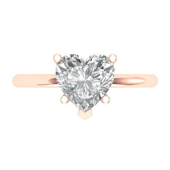 Clara Pucci 14K Rose Gold 2ct Clear Solitaire Ring for Women