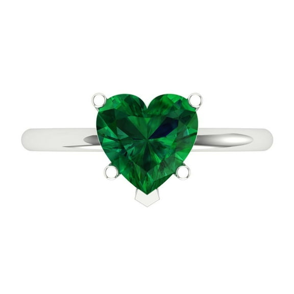 2 ctw Solitaire Anniversary Ring for Women | Heart Cut Simulated Emerald | Hyperallergenic Solid 14K White Gold