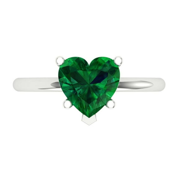2 ctw Solitaire Anniversary Ring for Women | Heart Cut Simulated Emerald | Hyperallergenic Solid 18K White Gold