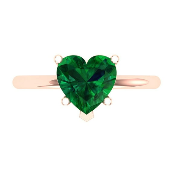 Clara Pucci 14K Rose Gold 2ct Emerald Solitaire Ring for Women