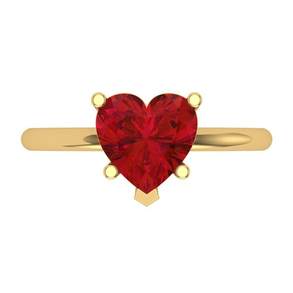 Clara Pucci 14K Yellow Gold Solid Gold Ruby Solitaire Anniversary Ring for Women - 2 cttw Heart Cut