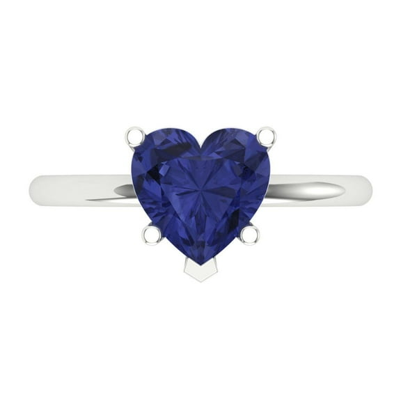 2 ct Heart Cut Simulated Tanzanite Solitaire 14K White Gold Womens Engagement Ring
