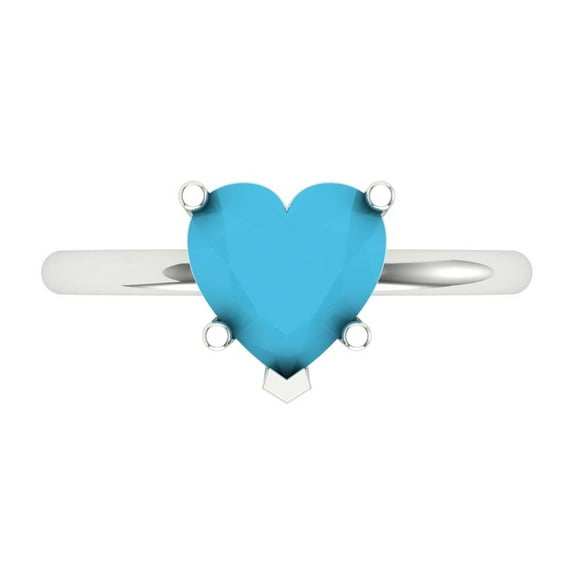 2 ct Heart Cut Simulated Turquoise Solitaire 18K White Gold Womens Engagement Ring